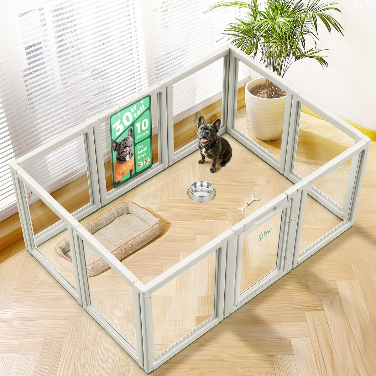 FXW AuraSpace Acrylic Indoor Unleashed Dog Playpen for Small and Medium Dogs, 30 Inch, 10 Panels