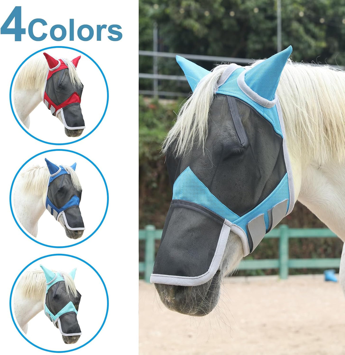 Horse Fly Mask with Ears & Long Nose Cover | Forelock Opening for Tangle-Free Mane Care | UV