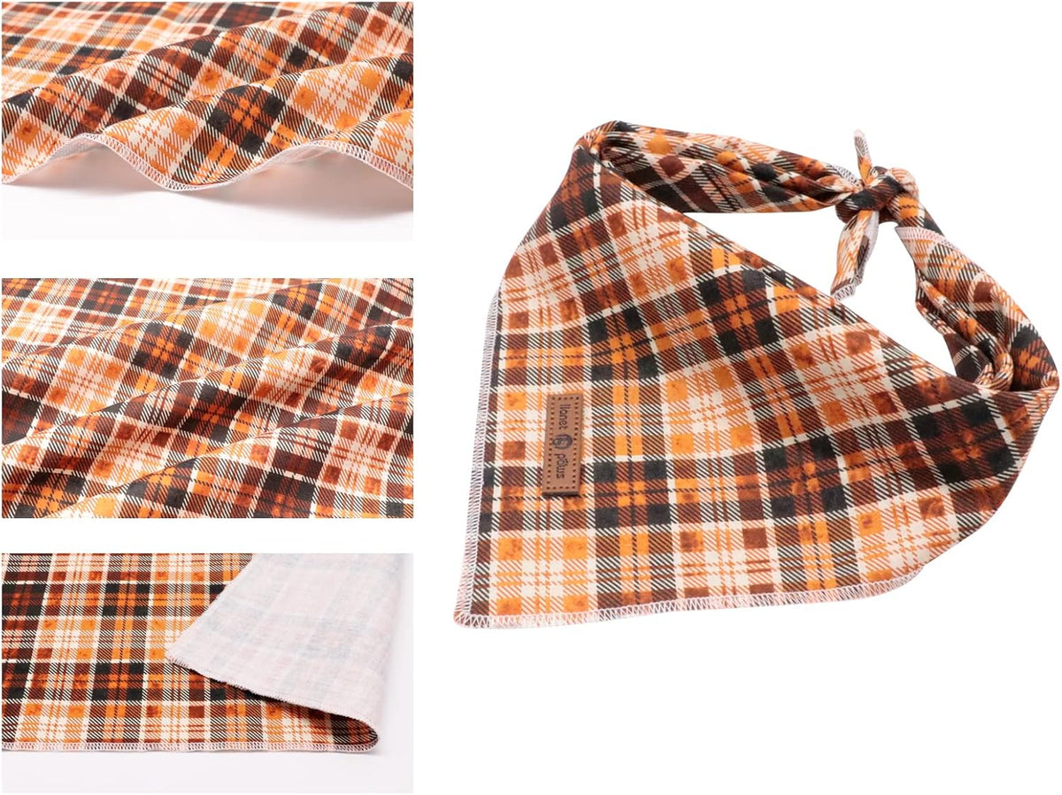 Lionet Plaid Dog Bandana 1PC - Pet Fall Washable Reversible Cotton Scarf, Adjustable Square