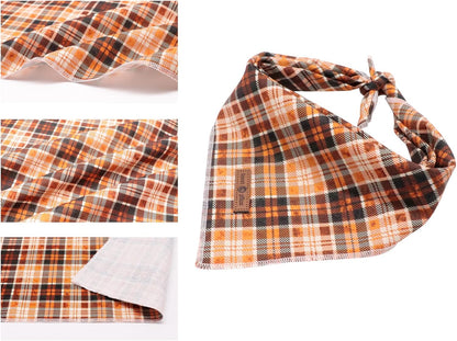 Lionet Plaid Dog Bandana 1PC - Pet Fall Washable Reversible Cotton Scarf, Adjustable Square