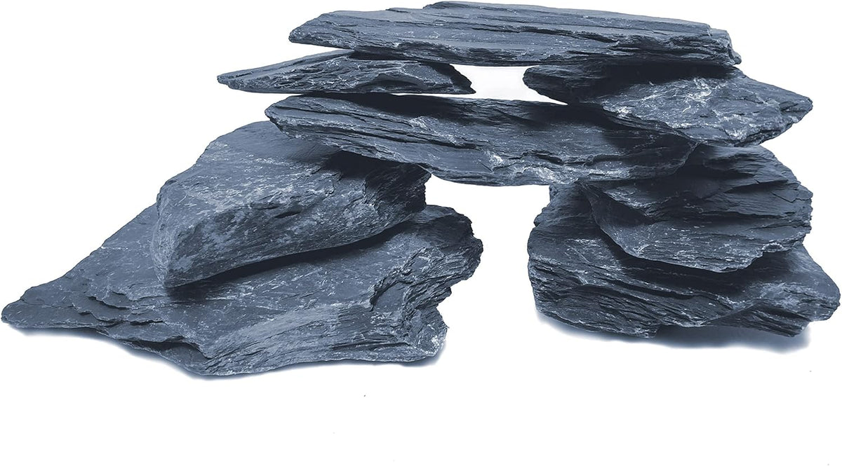 Natural Slate Stone 5 to 7 Inches - USA Sourced and Packaged for Aquascaping Aquariums, Terrariums