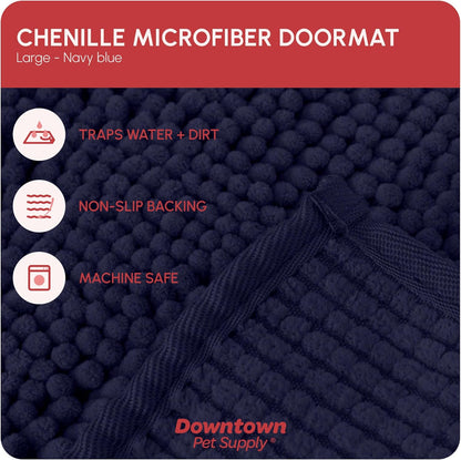 My Doggy Place Microfiber Dog Mat for Muddy Paws, 36" x 26" Navy Blue - Absorbent and Quick-Drying