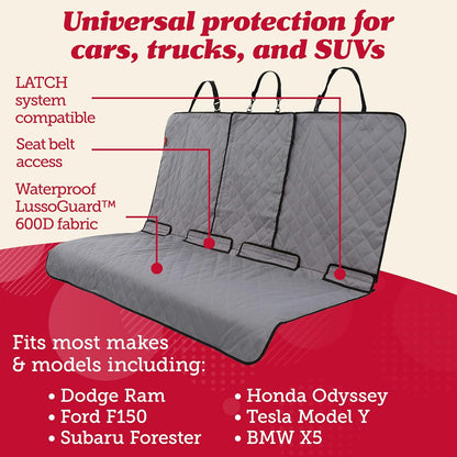 Lusso Gear Dog Car Seat Cover for Back Seat - 100% Waterproof - Full Protection from Mud