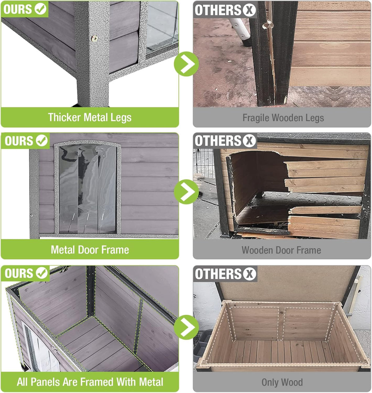 GUTINNEEN Chew Proof Dog House with Metal Iron Frame Outdoor Dog Kennel for Small Medium Large