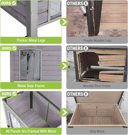 GUTINNEEN Chew Proof Dog House with Metal Iron Frame Outdoor Dog Kennel for Small Medium Large