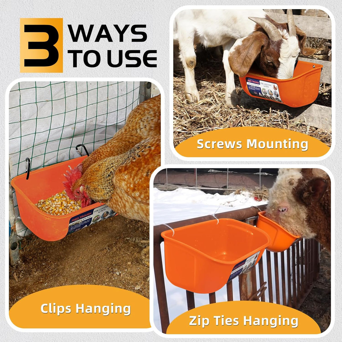 Goovilla Chicken Feeder Waterer, Hanging or Screw-in Fence Feeder with Clips, 2 Pack 5 Quart Goat