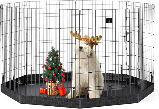 PJYuCien Dog Playpen, 8 Panels 36’’H Dog Pens Indoor with Bottom Pad, Metal Foldable Pet Puppy