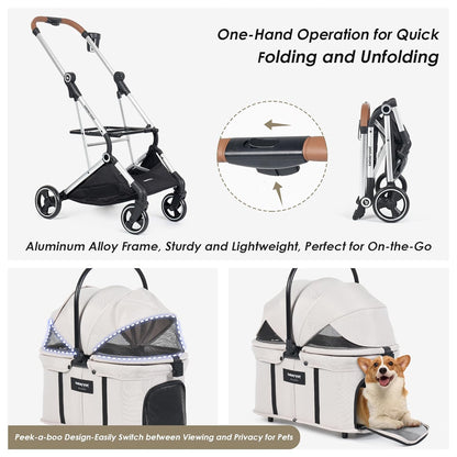 T3 Pro 3-in-1 Pet Stroller for Small Dogs & Cats – Foldable, Lightweight with Detachable Carrier