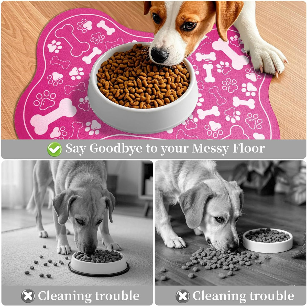 Dog & Cat Food Mat Bone Shaped Pet Feeding Mat Quick Absorb Water Bowl Placemat with Rubber Backing