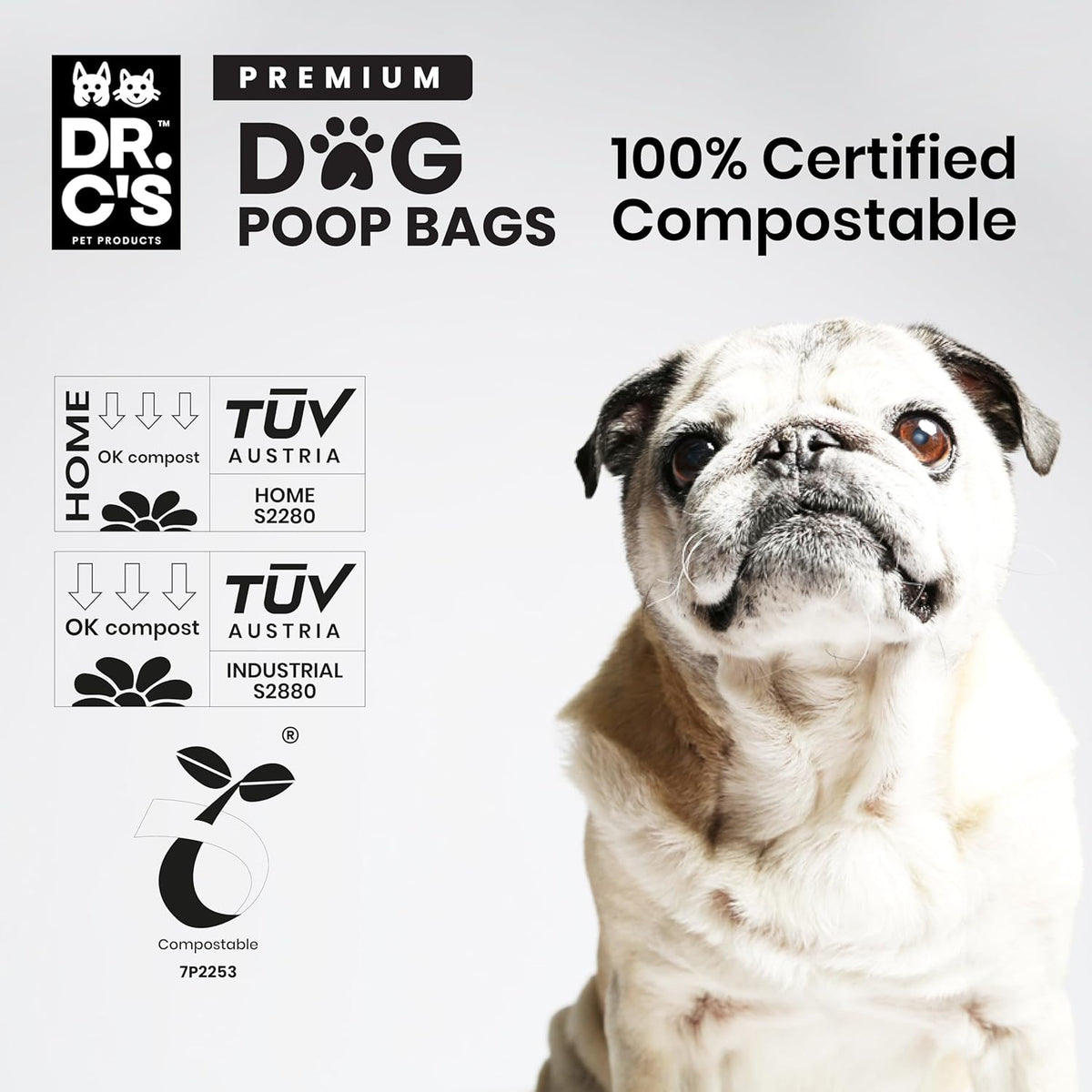 100% Certified Compostable Dog Poop Bags - Dr. C's Premium Dog Poop Bags - 270 Bags / 18 Rolls