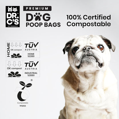 100% Certified Compostable Dog Poop Bags - Dr. C's Premium Dog Poop Bags - 270 Bags / 18 Rolls
