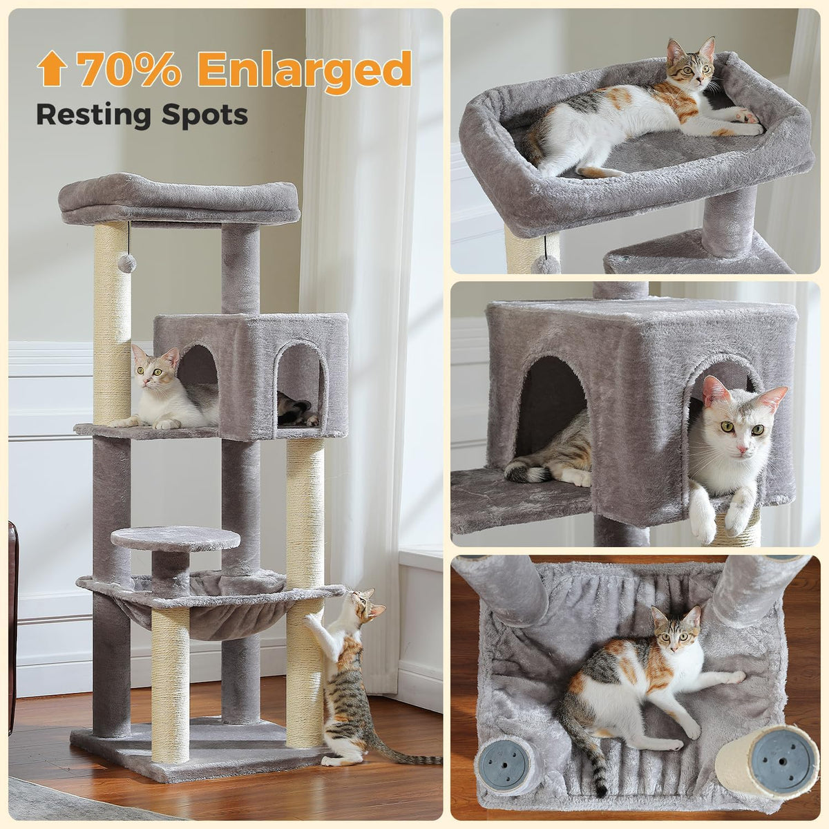 Large Cat Tree with Reinforced Scratching Posts (φ3.1in) for Big Adult Cats 30 lbs, 57.8" Heavy