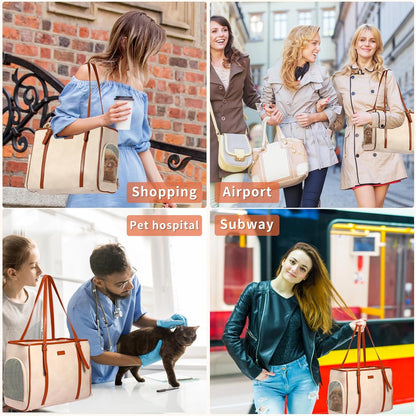 Fashion Dog Purse Pet Carrier Leather Bag for Small Dogs Cats Puppy, Portable Tote Bag Airline