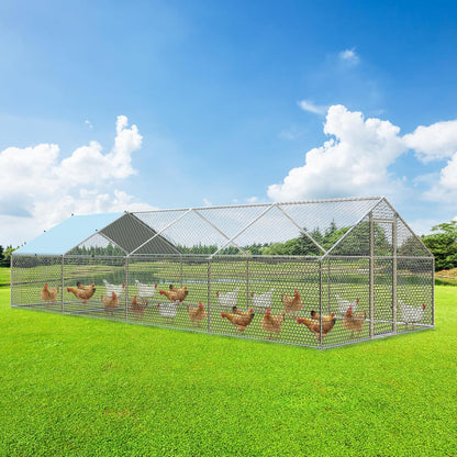 4ever2buy Large Metal Chicken Coop with Run Walk-in Poultry Cage Chicken Runs House Pen Cage Spire