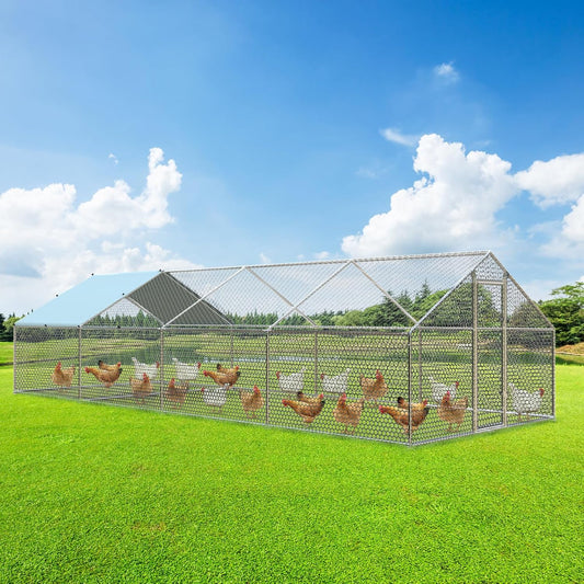 4ever2buy Large Metal Chicken Coop with Run Walk-in Poultry Cage Chicken Runs House Pen Cage Spire