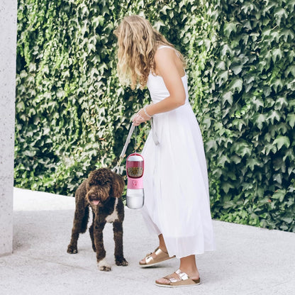 Dog Water Bottle with Food Container, Travel Puppy Water Bowl, Portable Pet Dispenser, Girl Dog
