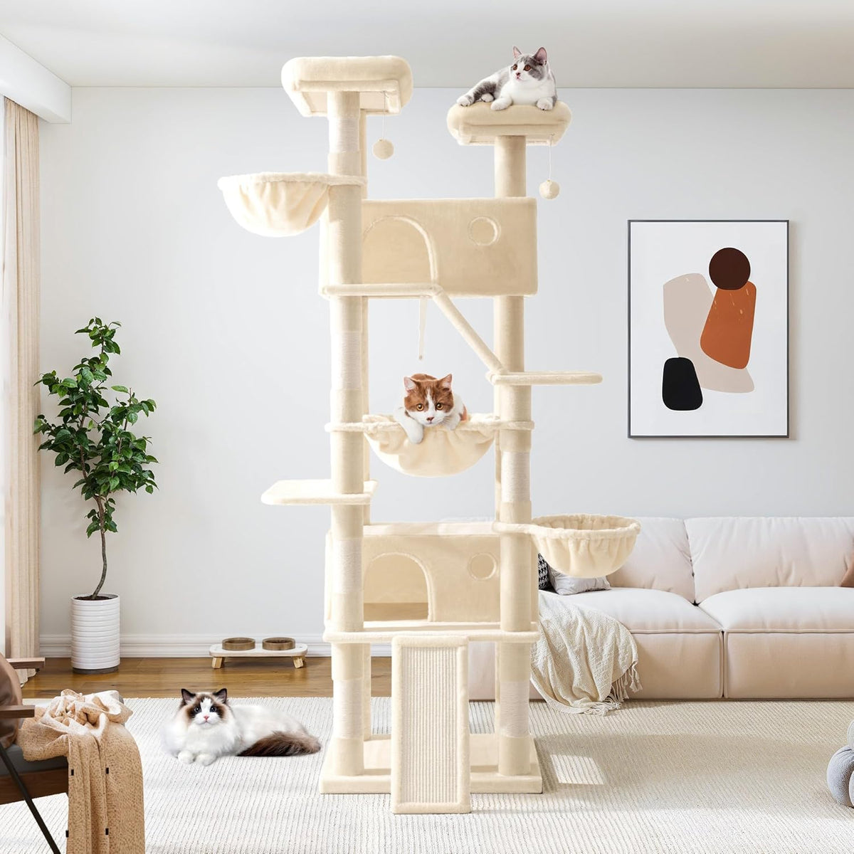 Allewie 81 Inches Tall Cat Tree/Multi-Level Large Climbing Tree House and Towers for Big