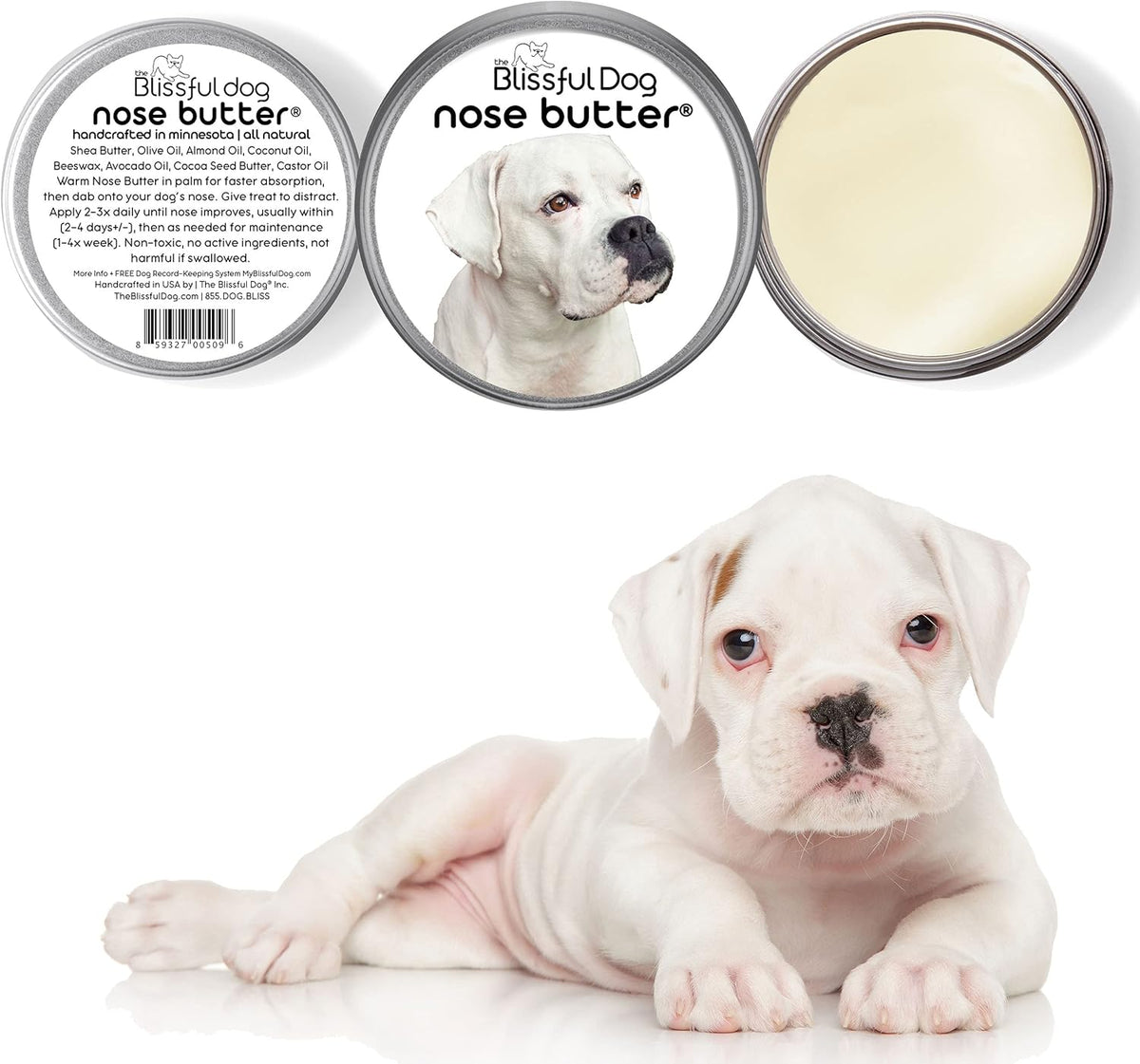 The Blissful Dog White Boxer Nose Butter for Dry, Cracked Skin, Lick-Safe Dog Nose Balm with
