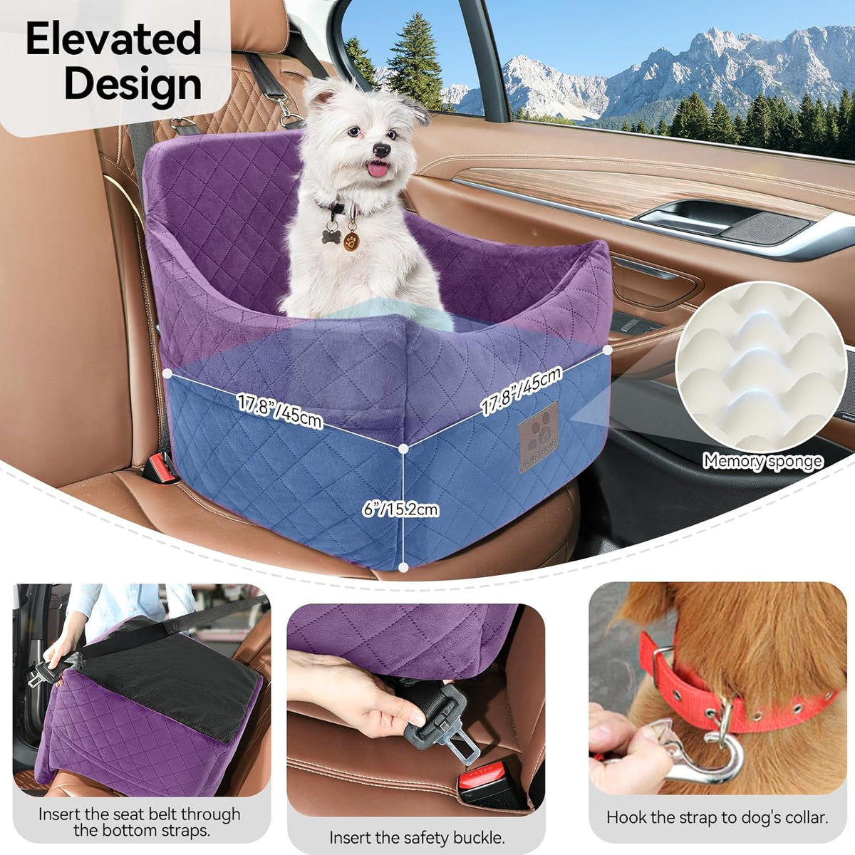 Dog Car Seat for Small/Medium Dogs, Dog Booster Car Seats with Thick Cushion for Dogs Under 35lbs