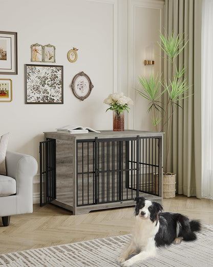 XL Large Dog Crate Furniture, 44.1" Indoor Dog Kennel Furniture with Barn Door, Wooden Tall Dog