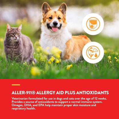 NaturVet Aller-911 Advanced Allergy Aid for Dogs, Cats – Antioxidant-Rich Pet Supplement with