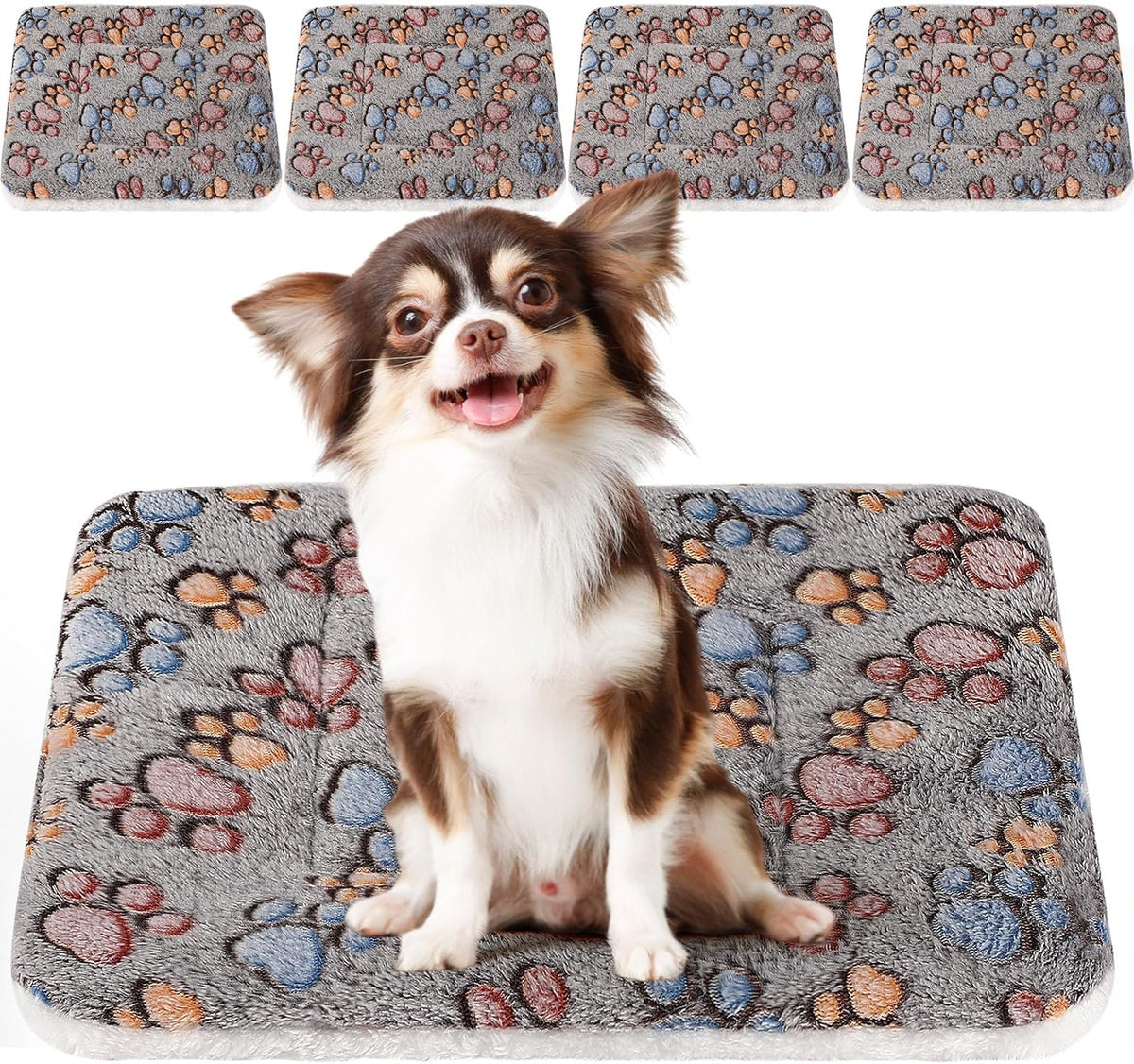 4 Pack Ultra Soft Dog Cat Bed Mat with Cute Prints Reversible Fleece Dog Crate Kennel Pad Cozy
