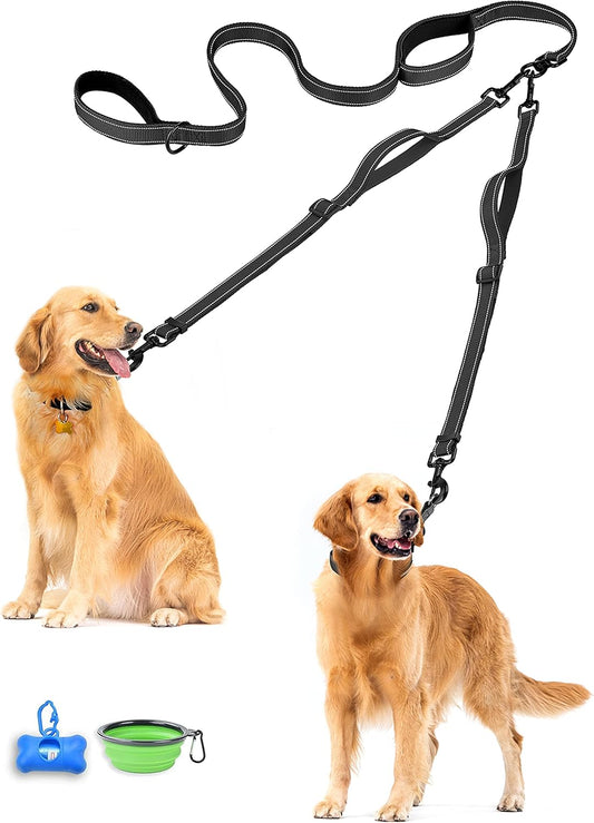 PetBonus Double Dog Leash, No Tangle Dual Leash, Reflective Walking Training Lead, 4 Comfortable