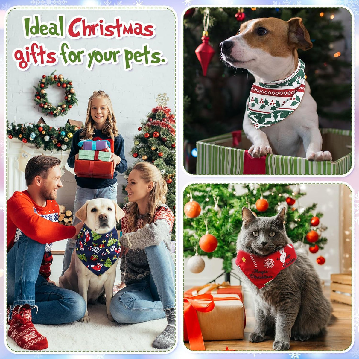 Abbylike 50 Pcs Christmas Dog Bandanas Bulk Pet Scarfs Triangle Bibs Adjustable Washable Puppy