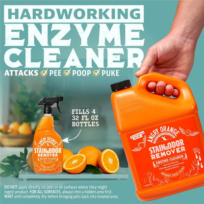 ANGRY ORANGE 1 Gallon Enzyme Cleaner and Deodorizer, Pet Stain and Odor Remover for Dog & Cat Urine
