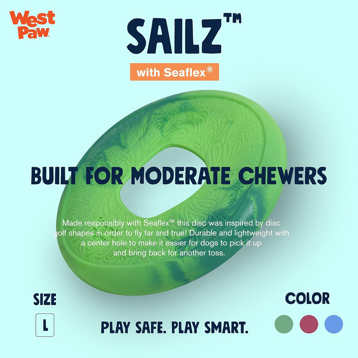 WEST PAW Seaflex Sailz Dog Toy Flying Disc – Machine Washable Dog Toys for Moderate Chewers