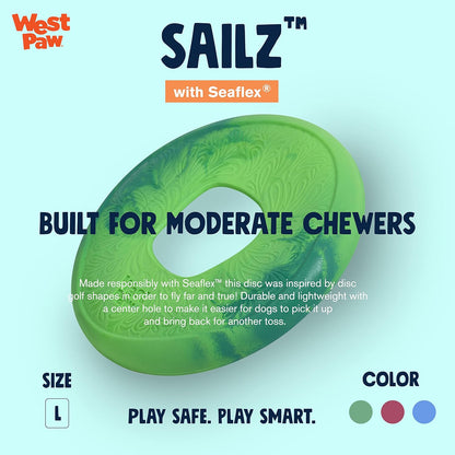 WEST PAW Seaflex Sailz Dog Toy Flying Disc – Machine Washable Dog Toys for Moderate Chewers