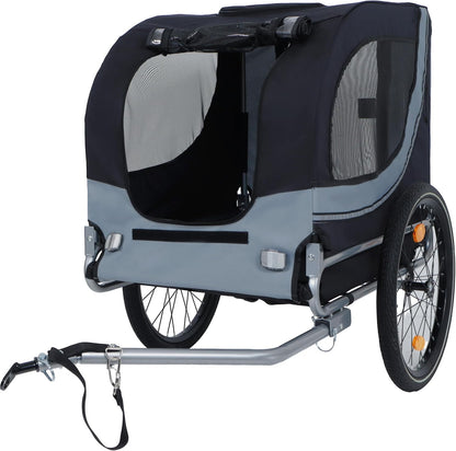 Blue-Grey Large Folding Bike Trailer for Dogs – Heavy-Duty Steel Frame, 66LB Capacity Pet Carrier