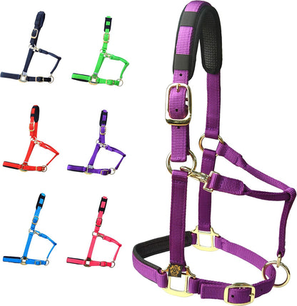 T TEKE Adjustable Horse Halters by Heavy Duty Soft Nylon, Padded with Anti-rubbing Waffle Neoprene