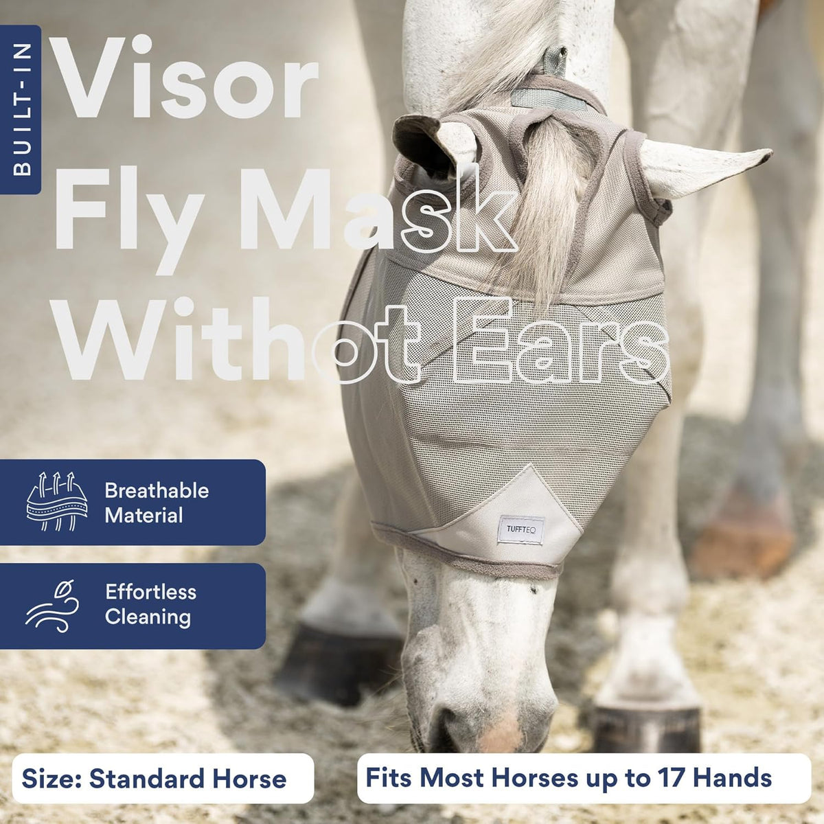 Horse Fly Mask Without Ears | 95% UV Eye Protection | Built-in Visor | Breathable, Lightweight Mask