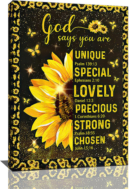 Christian Sunflower Bathroom Pictures Wall Art, Bible Verse Bathroom Wall Decor for Bedroom Office