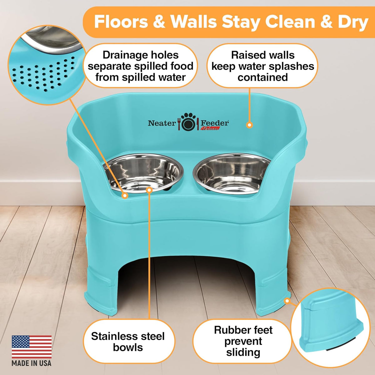 Neater Feeder Deluxe Mess Proof Dog Bowls Elevated for Large Dogs – Made in USA – No Spill Raised
