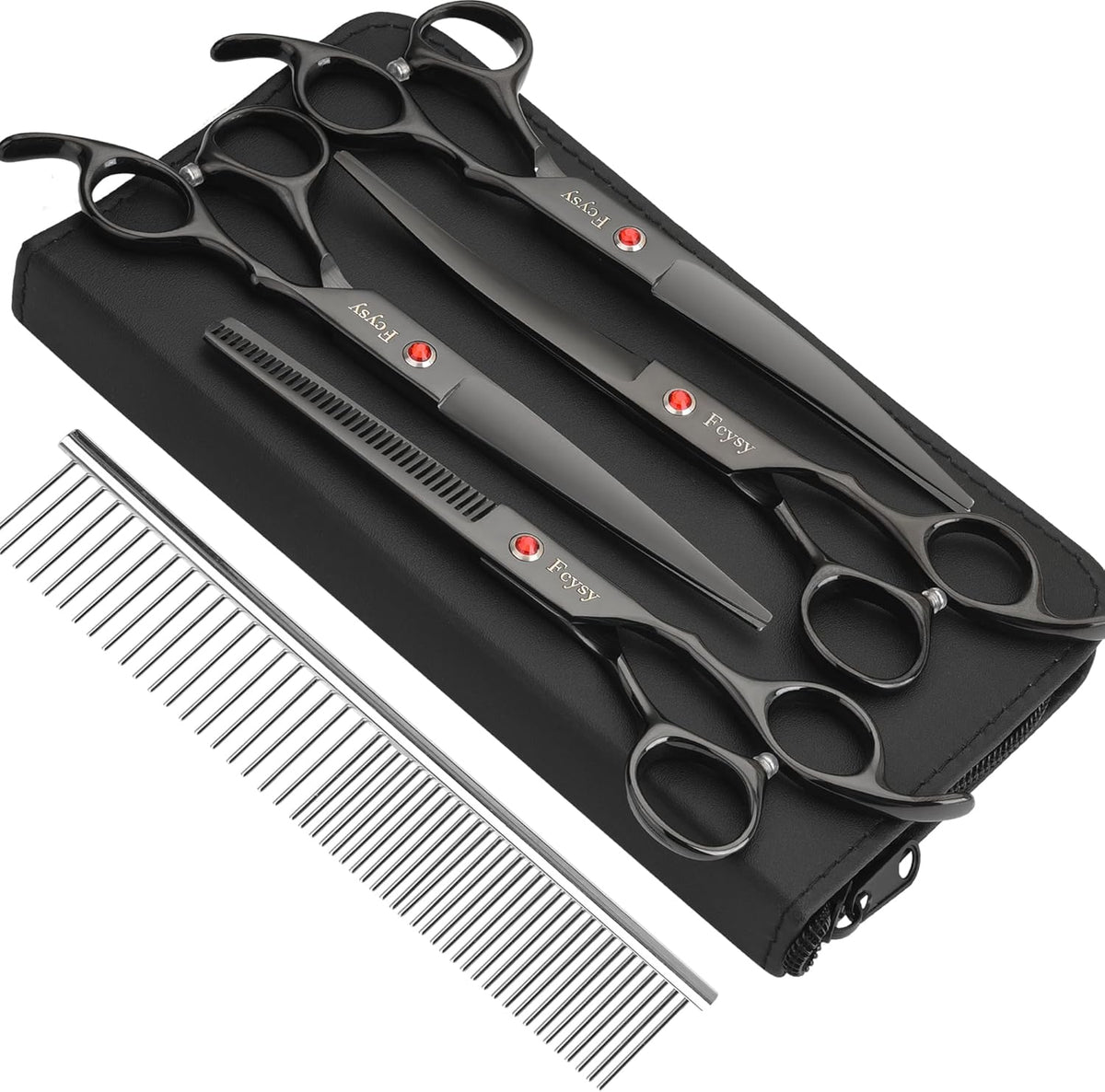 Dog Grooming Scissors Kit, Fcysy Professional Pet Hair Cutting Shears Set with Curved & Straight