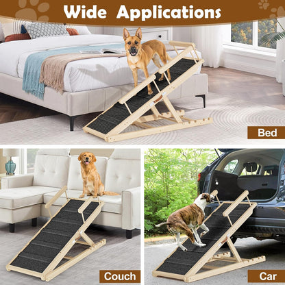 Dog Ramp for Couch, Bed or Car, Wooden 55" Long Pet Stairs for Small & Large Old Dogs & Cats, Hold
