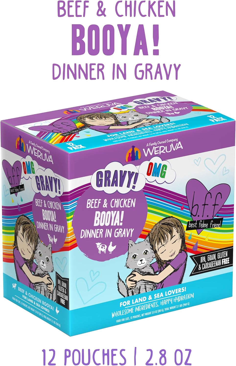 Weruva B.F.F. OMG - Best Feline Friend Oh My Gravy!, Booya! Beef & Chicken in Gravy Cat Food, 2.8oz
