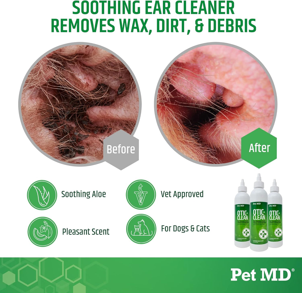 Pet MD Otic Clean Dog Ear Cleaner for Cats and Dogs - Effective Against Infections Caused by