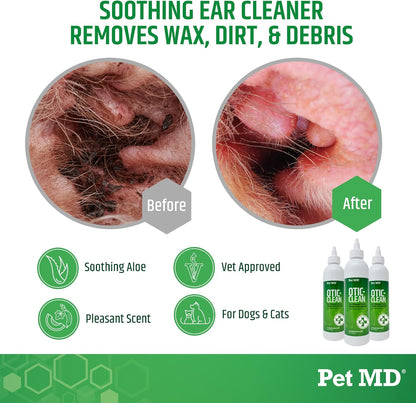 Pet MD Otic Clean Dog Ear Cleaner for Cats and Dogs - Effective Against Infections Caused by