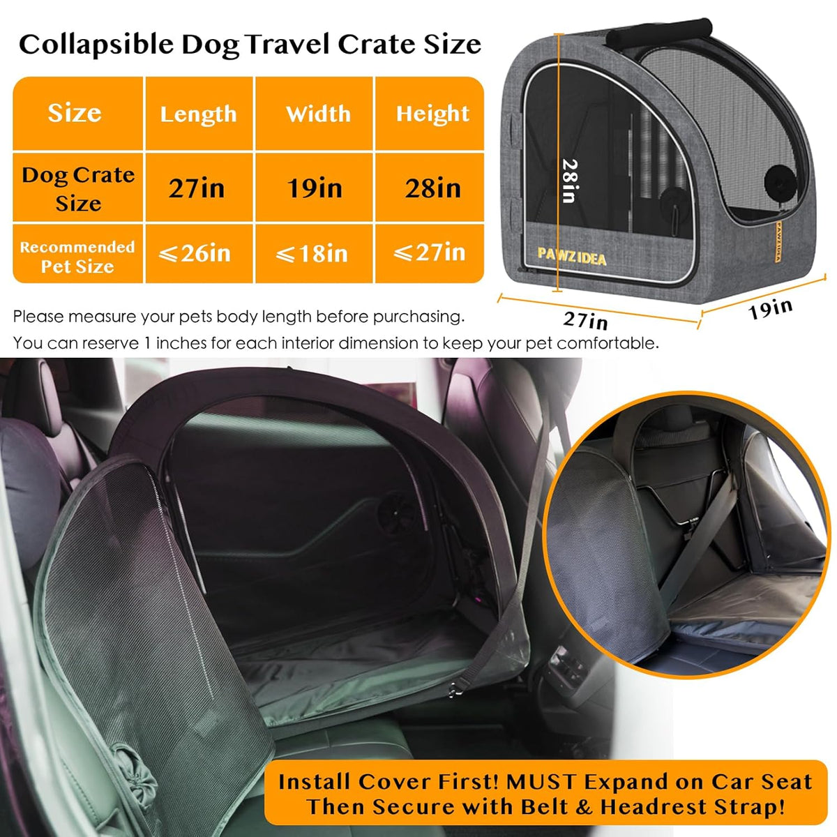 PAWZIDEA Dog Stroller for Large Dogs, Pet Stroller with Detachable Carrier for Portable Dog Crate