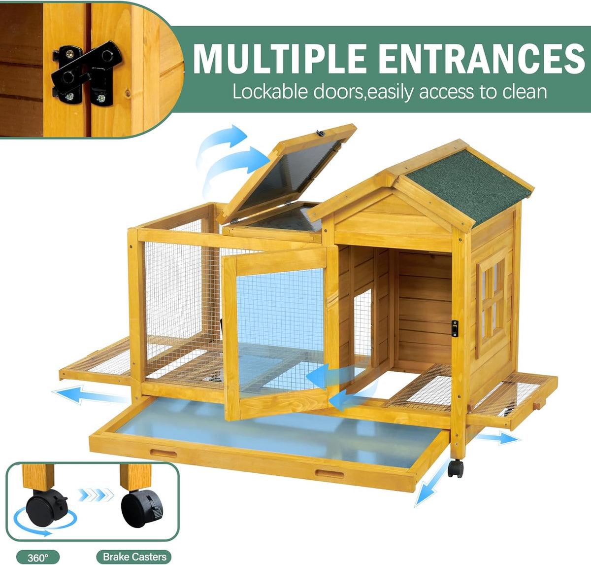 Wooden Rabbit Hutch with Waterproof Roof,Outdoor/Indoor Bunny Cage with Removable Slide-Out Bottom