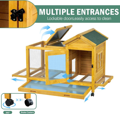 Wooden Rabbit Hutch with Waterproof Roof,Outdoor/Indoor Bunny Cage with Removable Slide-Out Bottom