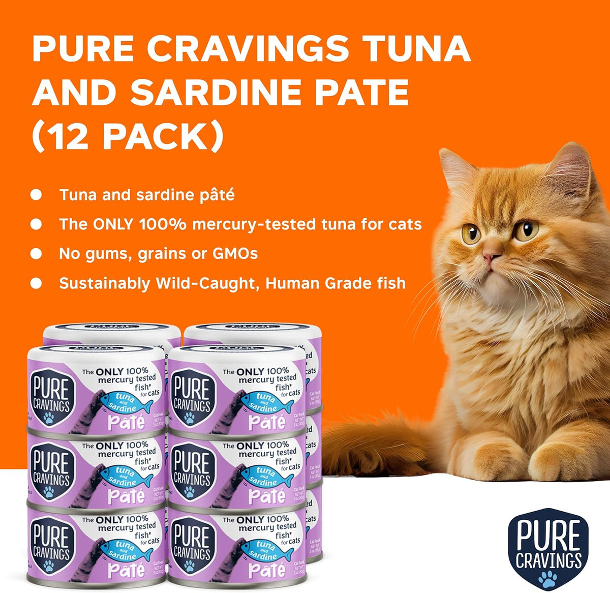 Tuna and Sardine Pate, Canned Wet Cat Food, 100% Mercury-Tested, Moist Can Fish, Grain-Free