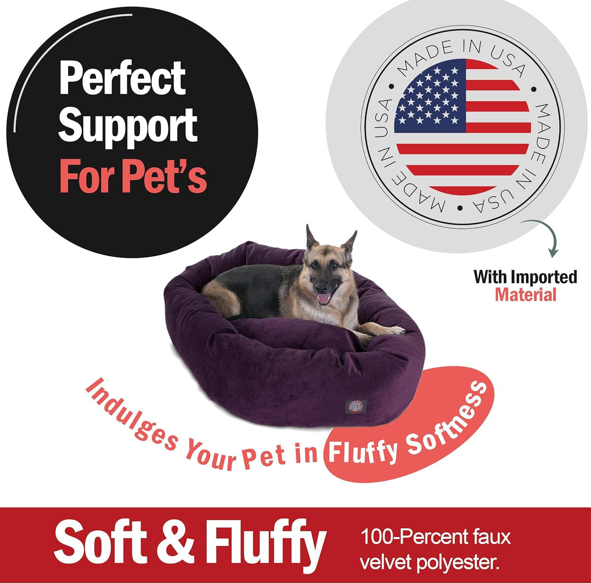 Majestic Pet 52 Inch Micro Velvet Calming Dog Bed Washable 52x35x11 (inch) – Cozy Soft Round Donut