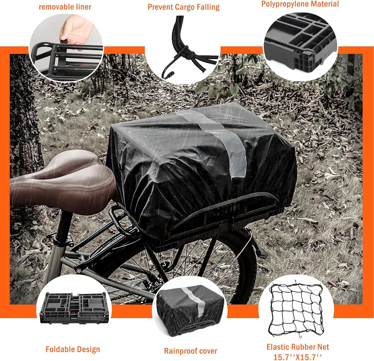 YEEGO DIRECT Bike Basket Rear, Folding Large Capacity Rear Bike Baskets, Collapsible Bicycle
