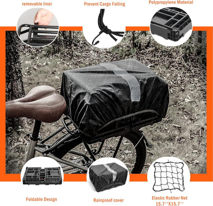 YEEGO DIRECT Bike Basket Rear, Folding Large Capacity Rear Bike Baskets, Collapsible Bicycle