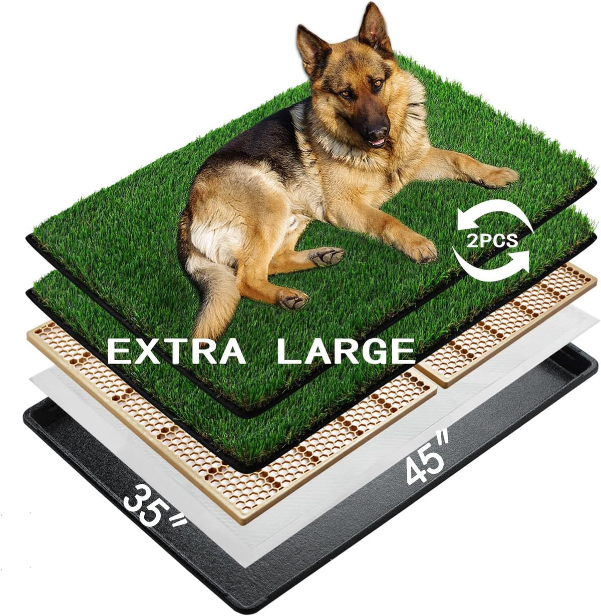 MEEXPAWS Dog Grass Pee Pads for Dogs with Tray | Extra Large 45×34 in | 2× Dog Artificial Grass