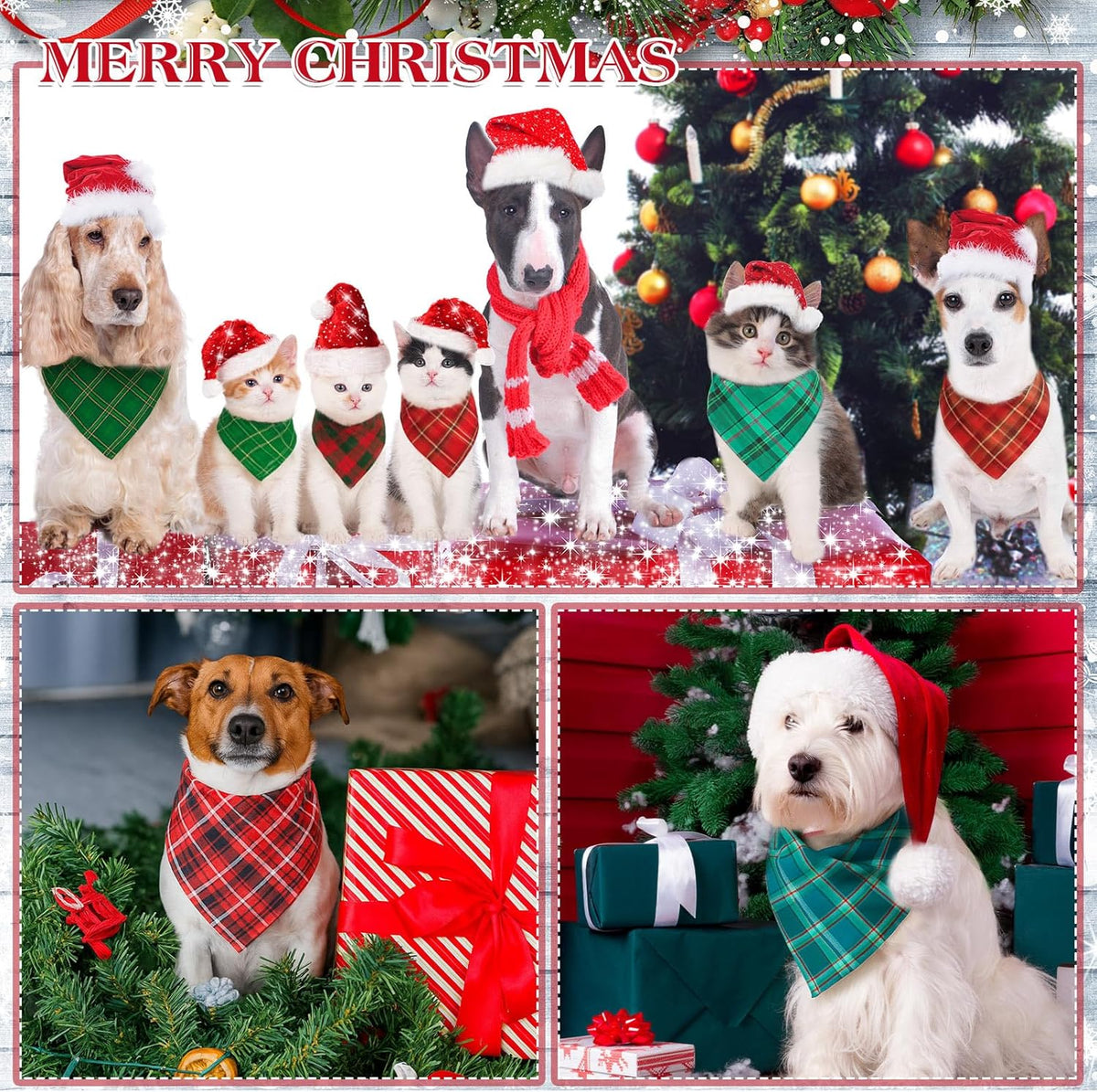 Abbylike 100 Pcs Christmas Dog Bandanas Bulk Red and Green Buffalo Plaid Xmas Bandanas for Dogs